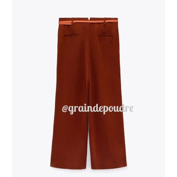 Rare! Zara Caramel Brown Ribbon Tie Pareo Wide Leg Slouchy Pants M L XL - Picture 4 of 7